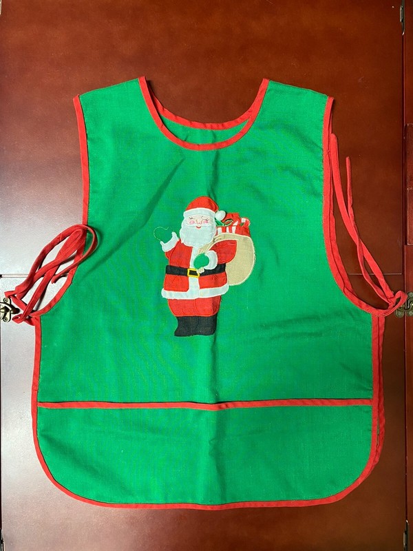 Vintage Handmade Christmas/Holiday Green & Red Santa Claus Kitchen Apron