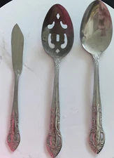 Hanford Forge Pierced Rose Versailles Stainless 3 pc Serving Spoons Knife