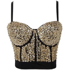 Femmes Sexy Sequin Débardeur Bustier Soutien-Gorge Bralette Haut Court Spaghetti