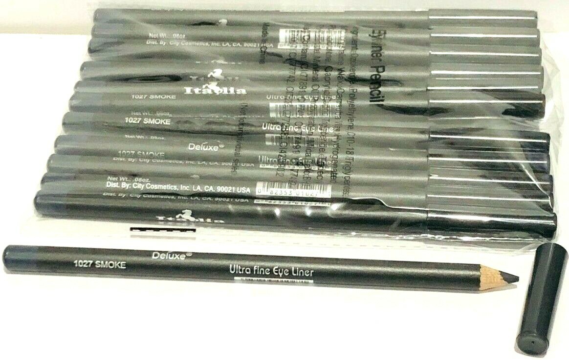 ITALIA DELUXE 1027 SMOKE ULTRA FINE EYE LINER 12 PENCILS+FREE