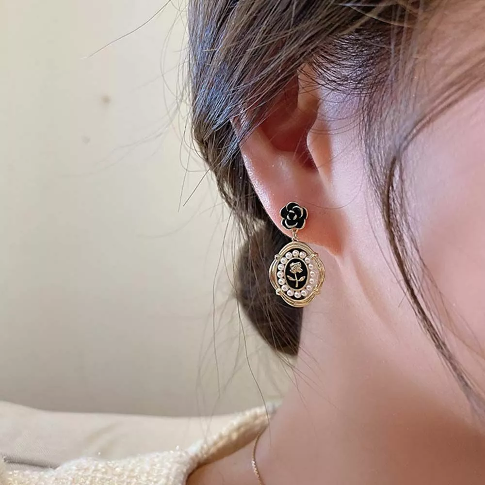 Pearl Ear Studs Dangle Earrings Korean Style Camellia Earrings