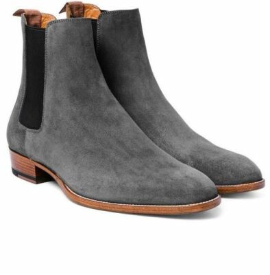 Handmade Men's dress Gray Chelsea Boots, suede leather boots for men, ankle  boot | eBay
