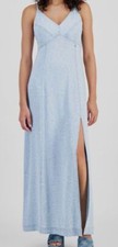 Guess Women's Blue Cruz Slit-Front V-Neck Solid Denim Maxi Dress Size XS