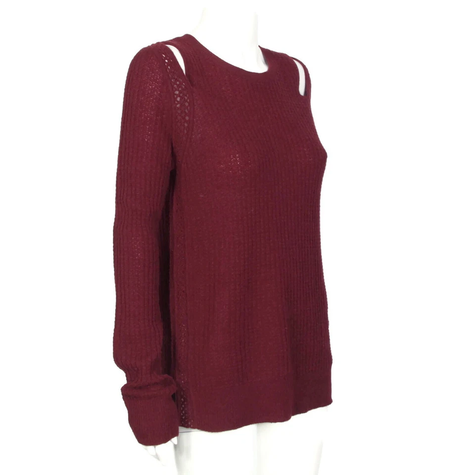 CHRISTOPHER FISCHER 100% Cashmere Burgundy Shoulder Cut Out Sweater sz L /056 - Image 3 of 4