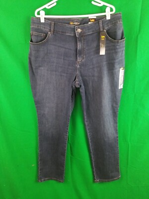 Lee Jeans High Rise Relaxed Fit Straight Leg Elastic Waist Dark