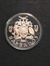1973 BARBADOS Huge  VINTAGE NEPTUNE Old Proof  2 Dollars Coin Free Ship