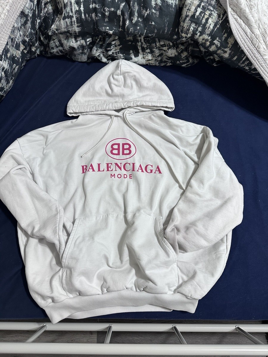 Balenciaga 2019 Pink Logo Print Pullover Hoodie 501656 Mens SIZE M