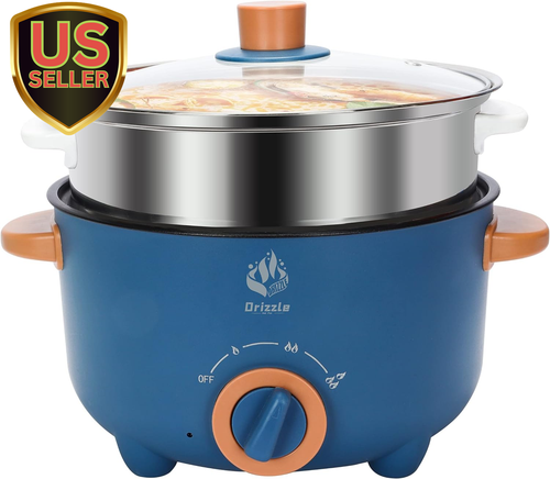 3L Hot Pot Cooker Skillet Steamer- Multifunction Frying Pan 110V Non-Stick Gr...