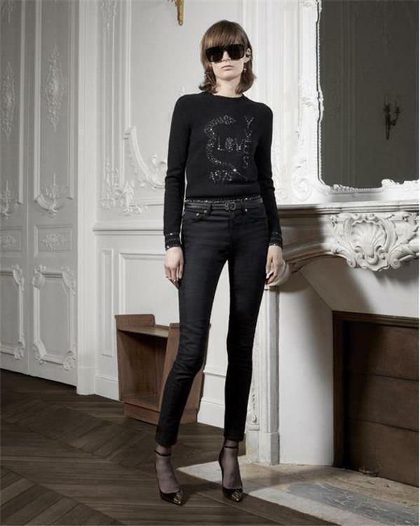 NWOT Saint Laurent Black Wool 'Love Yves 1975' Sequin Snake NWOT Saint Laurent Black Wool 'Love Yves 1975' Sequin Snake