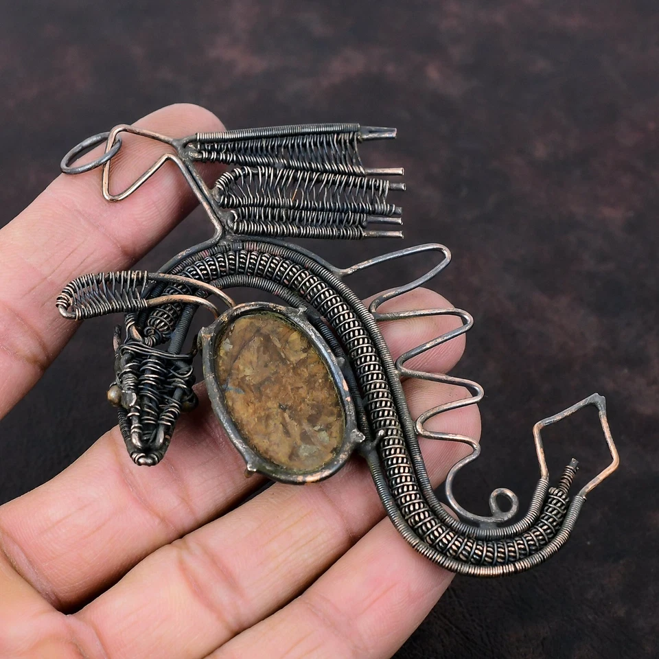 Venta Día de la Madre Cobre Ovalado Bronzita Piedra Alambre Envuelto Dragón Colgante Joyería Foto 4 de 4