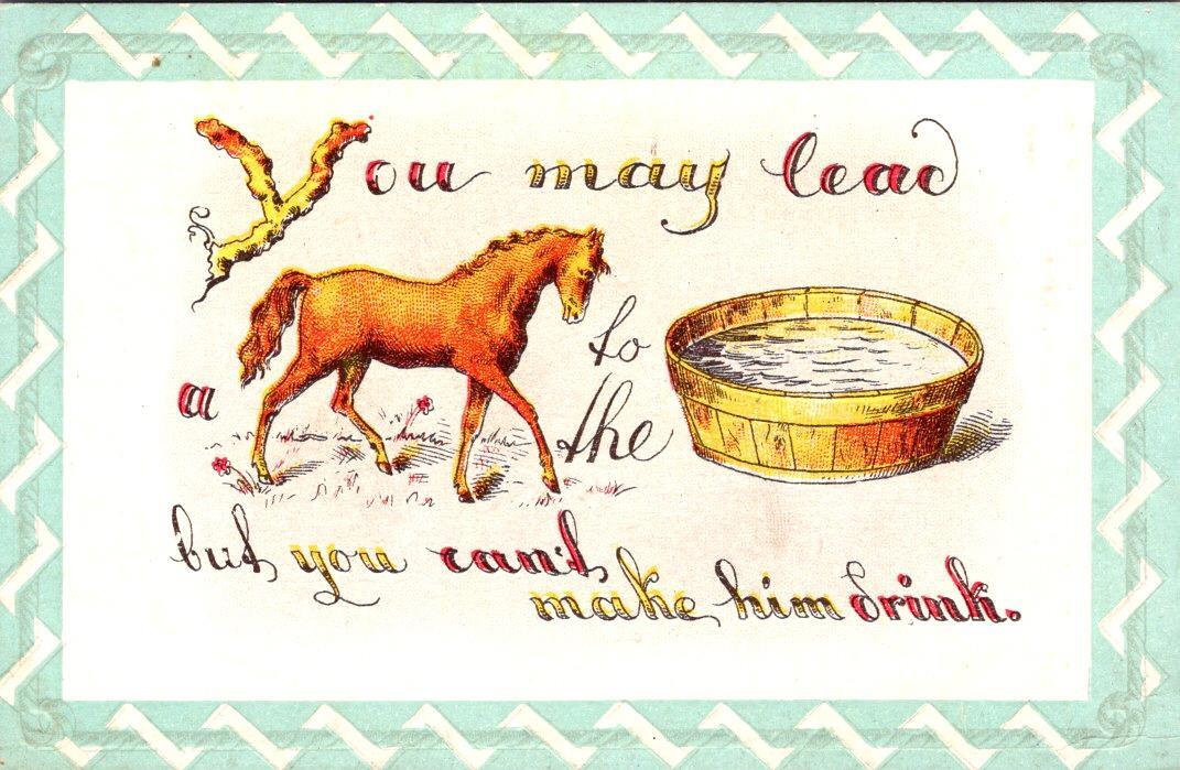 Vintage REBUS PUZZLE Horse To Water PICTURES & WORDS Phrase
