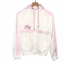 LF the Brand Embroidered Logo Hooded Full Zip Track Jacket Size XS Pink White