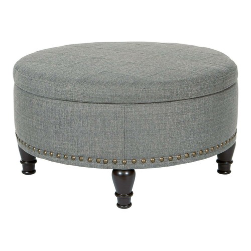 Large Round Storage Ottoman w/ Flip Top Surface Nailhead Trim Footrest Home NEW - 第 10/28 張圖片