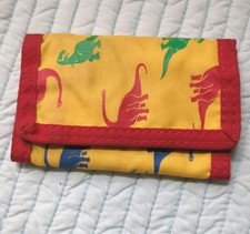Vintage 90s Horizon Designs Dinosaur Kids Trifold Wallet Yellow Red Blue Green