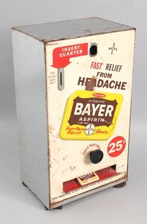 Vintage BAYER Aspirin Pain Reliever Coin Op Pharmacy Country Store Dispenser NR