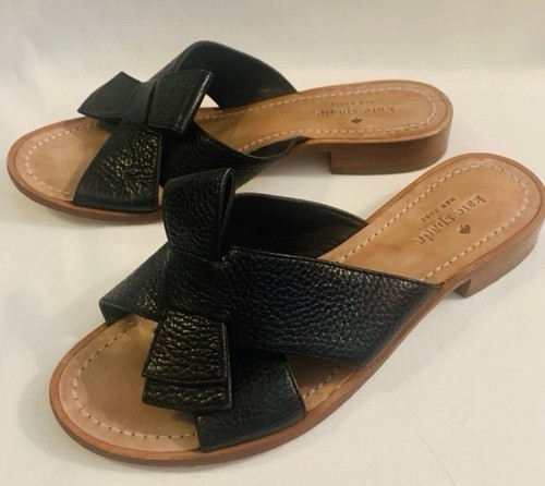 KATE SPADE NY BECKY BOW BLACK LEATHER SLIDE DRESS SANDALS 7.5M - Picture 9 of 9