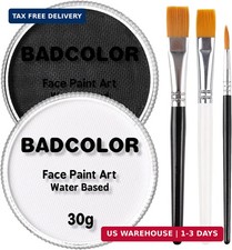 Black  Clown White Face Body Paint with 3Pcs Painting Brushes, Water Based SFX