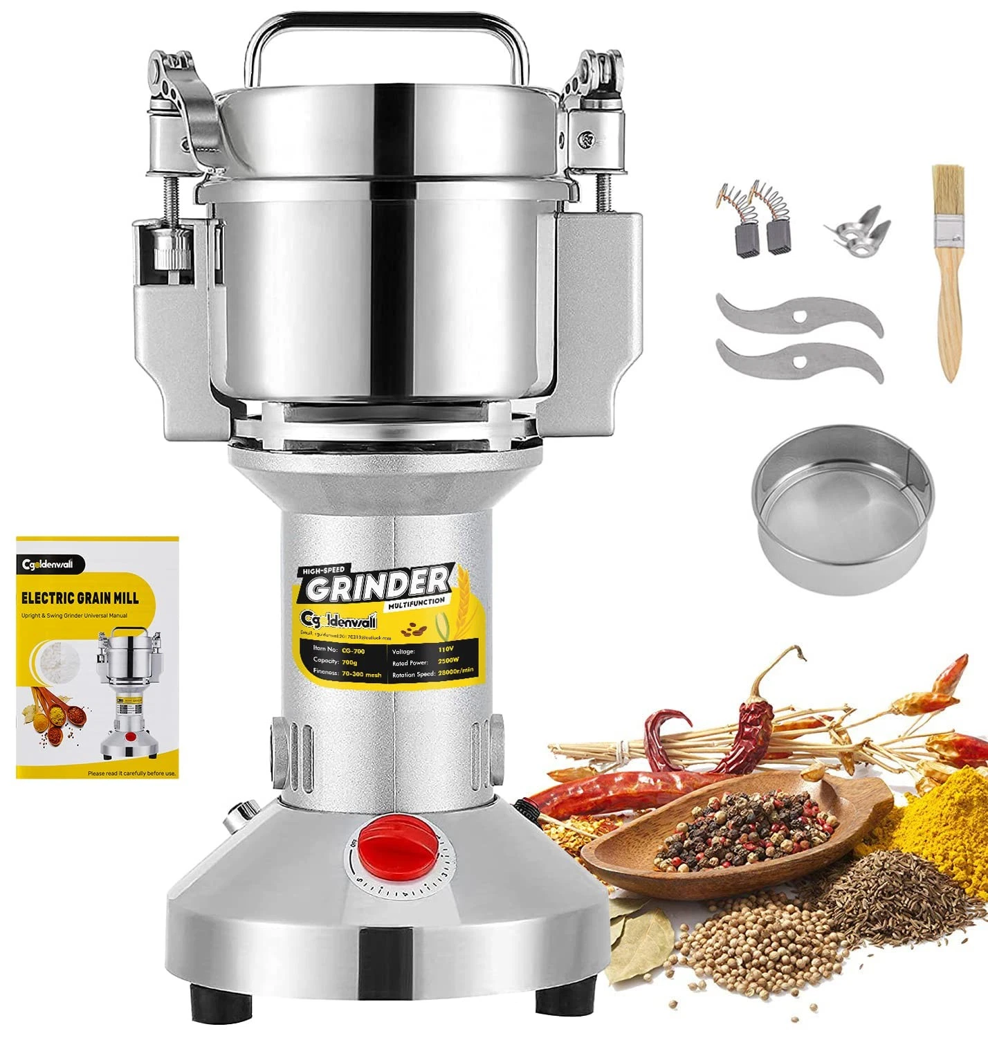 Safety Upgraded Grain Grinder Mill High-speed Dry Spice Herb Mill Grinding Ma...