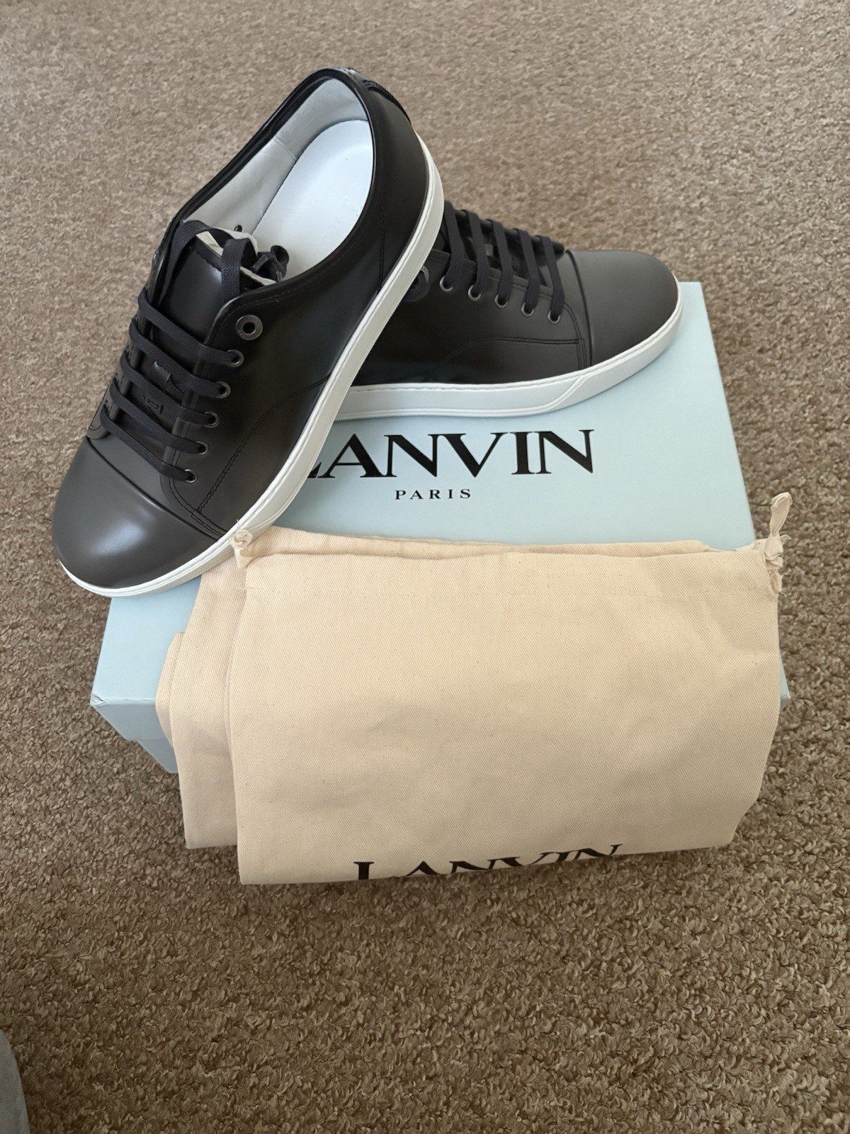Authentic Lanvin DBB1 Size 8 Navy/Dark Grey Leather Trainers | New image 3