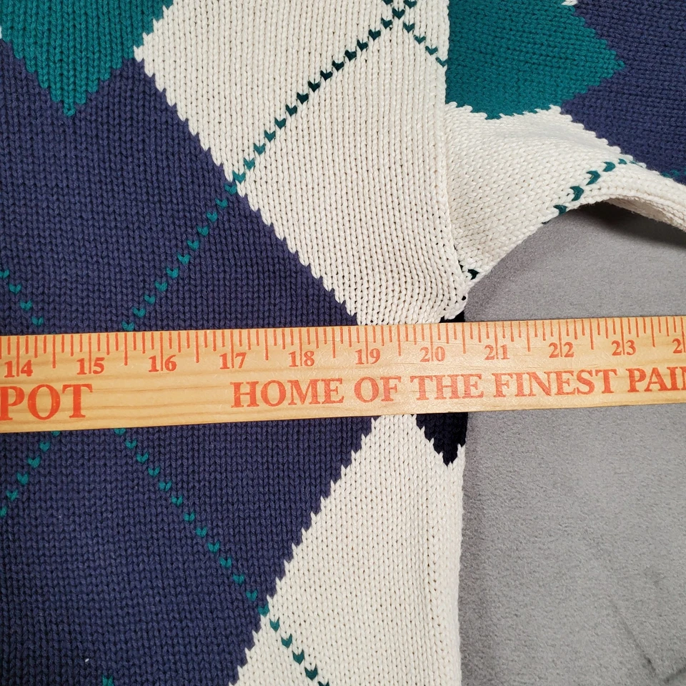 VTG Lord & Taylor Sweater Mens M Blue Ivory Argyle Cotton Pullover Preppy Golf - Image 3 of 4