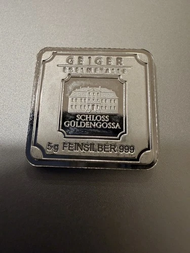 5 Gram Geiger Edelmetalle  .999 Fine Silver Bar – Security Line – Square Series