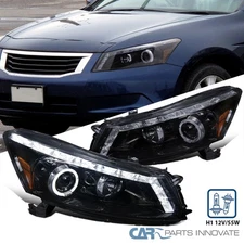 Smoke Fit 2008-2012 Honda Accord Sedan Halo Projector Headlights LED Strip Lamps