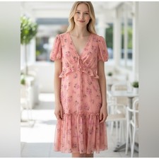 Loveshackfancy Target Fleur Pink Peach Roses Dress Short Sleeve Size 14