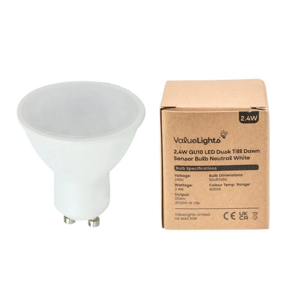 VALUELIGHTS 2.4W GU10 LED Dusk Till Dawn Sensor Light Bulb Neutral White 4000K Home Lighting