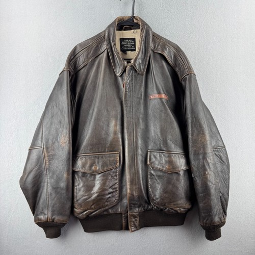 Vintage Avirex Jacket Mens XL Brown Leather A-2 Bomber Flight US Army Air Forces - Image 1