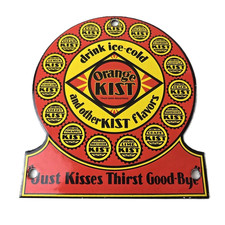 Letrero vintage naranja Kist - Bebida helada Kist bomba de gas refresco porcelana letrero