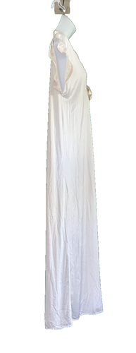 Chemise de nuit longue vintage nylon soyeux dentelle haut plongeant empire ruban satin déesse taille S - Photo 8/13