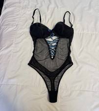 VTG 00s Seduction By Fredericks Of Hollywood Y2K Micro Mesh Satin Bodysuit Sz M