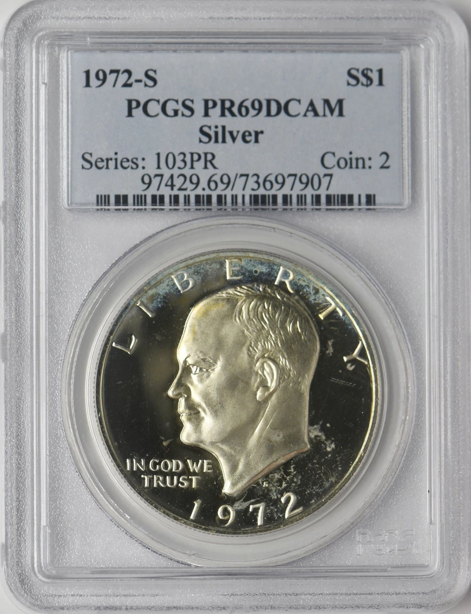 PCGS Certified PR 69 Graded 1972 Eisenhower Dollars (1971-1978
