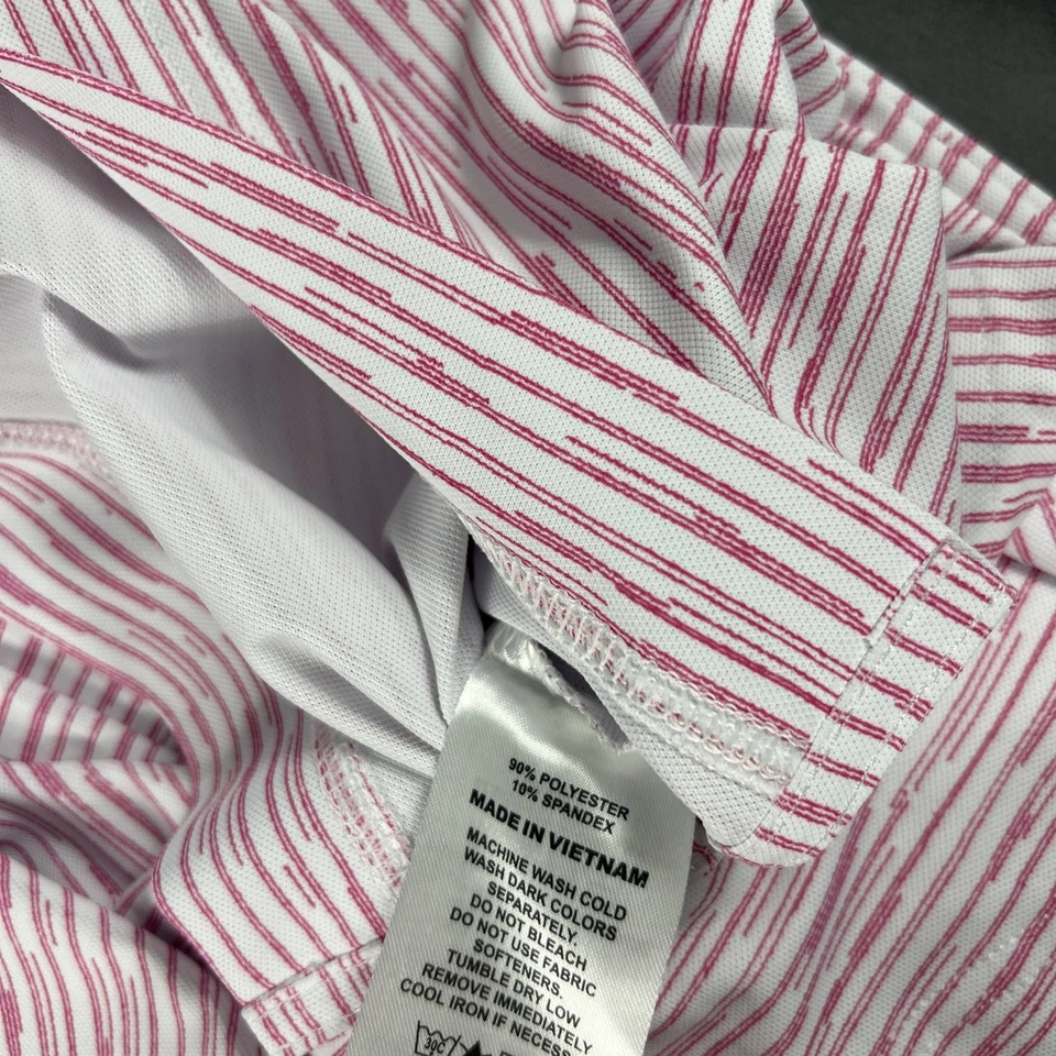 FootJoy Golf Shirt Polo Broken Stripe Large White Magenta Polyester NWT MSRP $88 - Image 4 of 4