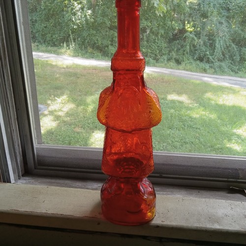 VINTAGE RED GLASS SANTA CLAUS FIGURAL BOTTLE CHRISTMAS DECOR BOTTLE PRETTY! - Picture 8 of 9