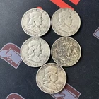 Lot of 5 Franklin Half Dollars 1951 S & D 90% Silver US Coins Circulated Philly