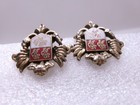 Vintage Coro Coat of Arms Earrings Red & White Enamel Lions Gold Tone Screw Back — photo 10