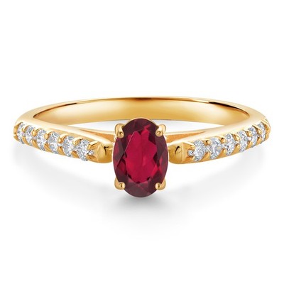 10K Yellow Gold Ruby Red Mystic Topaz and White Lab Grown Diamond Engagement