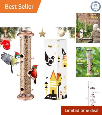 Six-Port Brushed Copper Bird Feeder for Garden Enthusiasts - Easy Refill