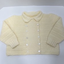 VTG 50s 60s Baby Hand Knit Crochet Infant Sweater Cardigan Cream Color