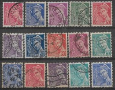 Lot de 15 Timbres MERCURE 1938 1940 1942 1944 Oblitérés