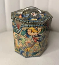VTG  Metal Box Co. B.W. & M. Branch Tea Tin Made in England 8 Sided Floral  MCM