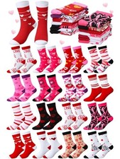 Geyoga 16 Pairs Valentine's Day Socks Bulk for Women Heart Print Crew Red Pink