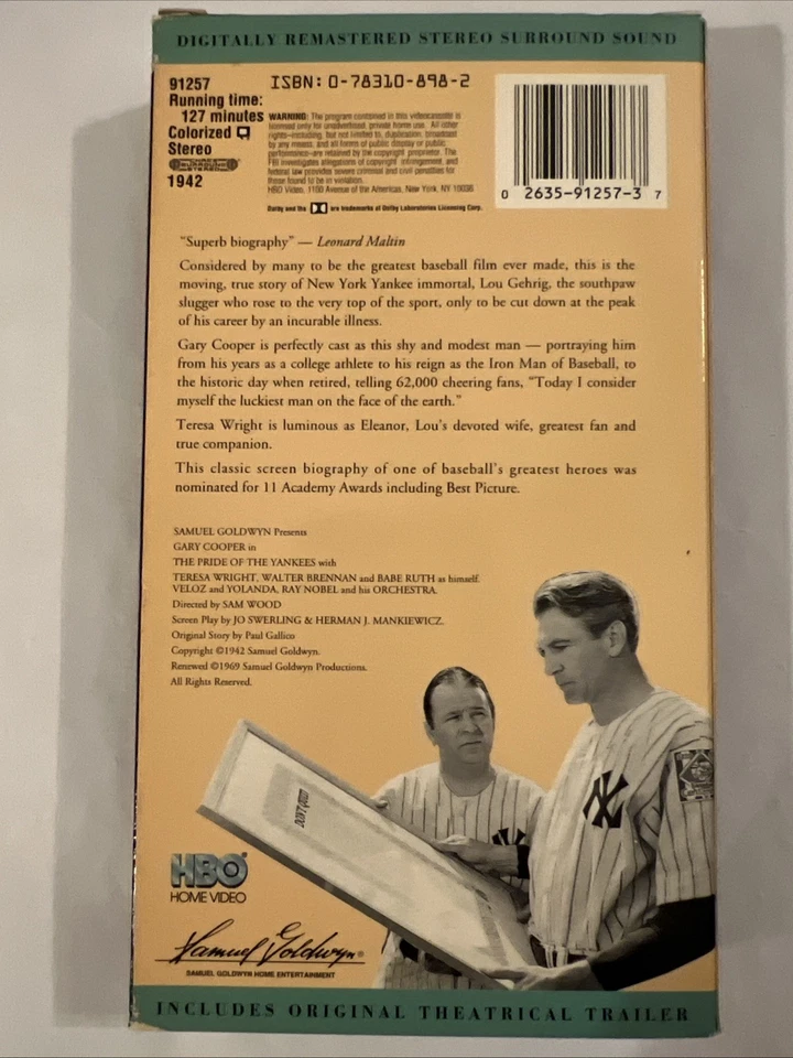 Gary Cooper in The Pride of the Yankees VHS Foto 2 de 4