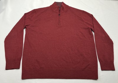 UNTUCKit Sweater Mens XL X-Large Red 1/4 Zip Pullover Merino Wool Belguardo