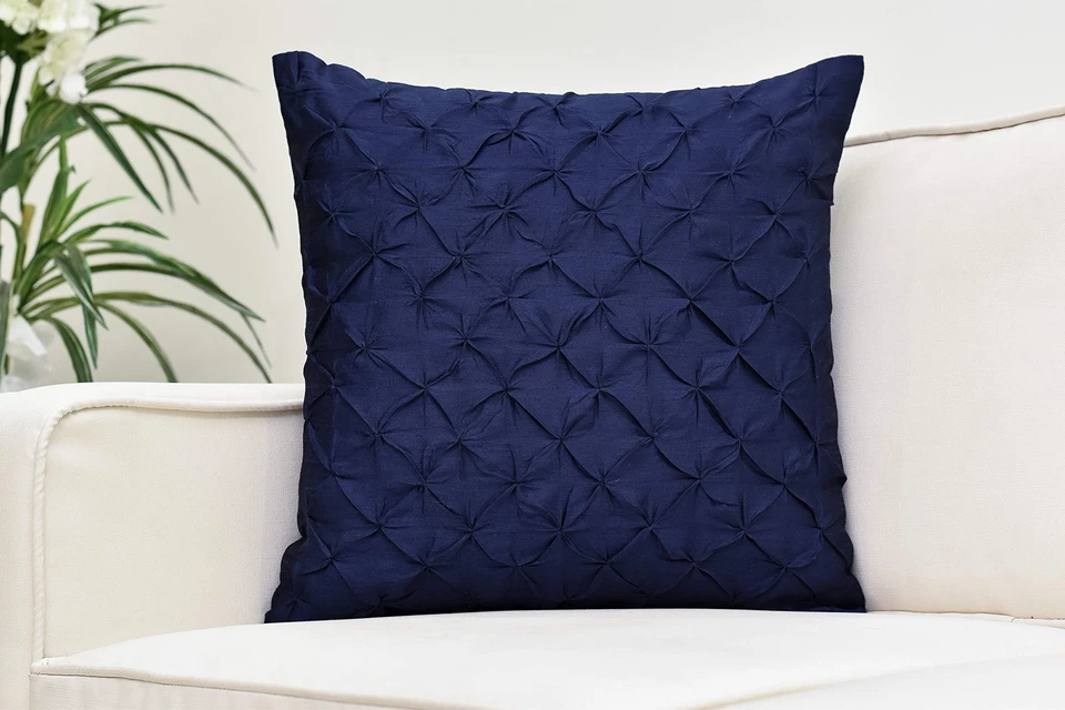 Fundas Euro Sham azul marino (seda sintética, pliegue pellizco, 26x26 pulgadas, paquete de 2) Foto 3 de 4