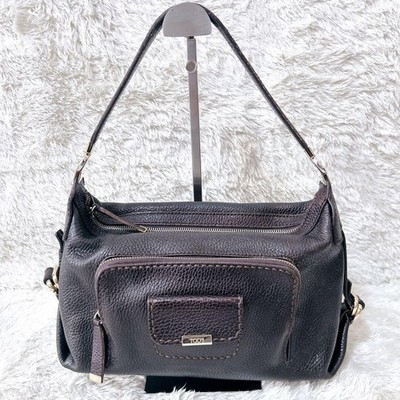 Tod's braune Leder Mini Boston Schulter Handtasche genarbt Damen authentisch