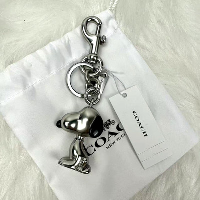 Coach X Peanuts Snoopy Bag Charm In Silver CBH28 with Dust Bag NWT