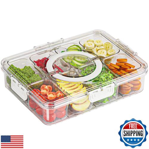 Upgrade Clear Divided Serving Tray with Lid and Handle, Snackle Box Container