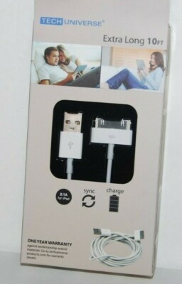 Tech Universe Charge + Sync Cable White 10 Ft NEW